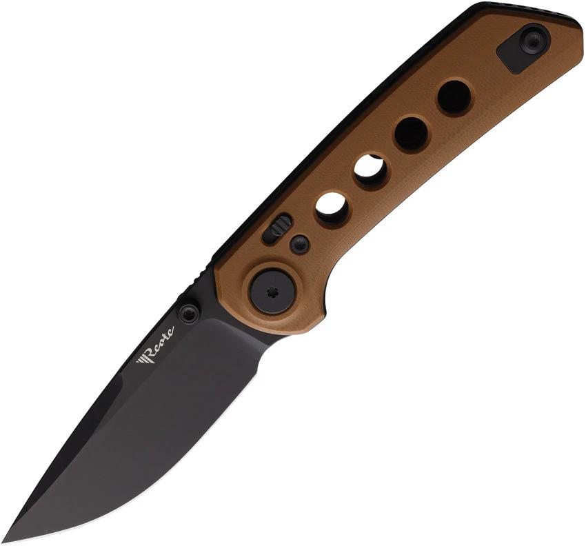 Reate Knives PL-XT Pivot Lock Knife Tan PVD Nitro V Steel 3in Blade 4in Closed G10 Handle EDC by Reate Knives