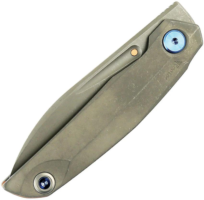 Reate Knives Premium VK Anub Framelock EDC Knife With Elmax Blade Titanium Handle Blue Accents For EDC Enthusiasts by Reate Knives