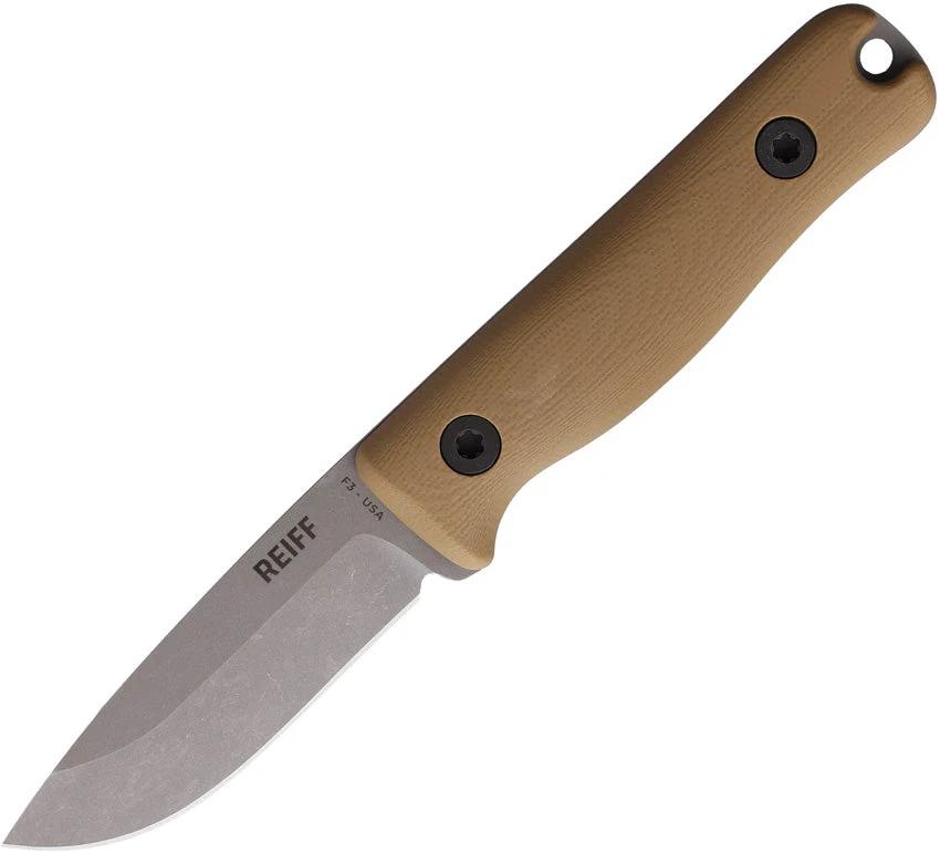 Reiff Knives F3 EDC Fixed Blade Tan F3019CTGBRCR by Reiff Knives