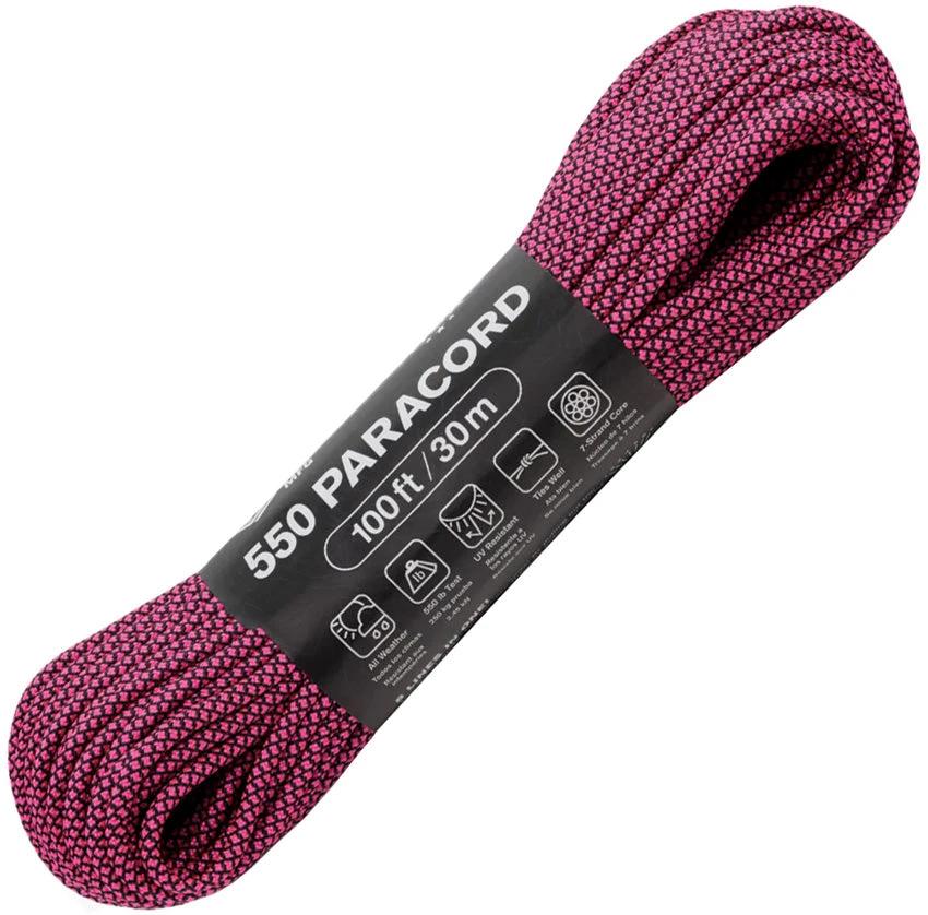 Atwood Rope MFG Parachute Cord Diamond Black C550 DIAMOND BLK W/ HOT PINK by Atwood Rope MFG