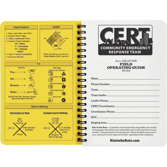 Rite In The Rain CERT Field Operators Guide 573 Waterproof Spiral Bound For CERT Responders by Rite in the Rain