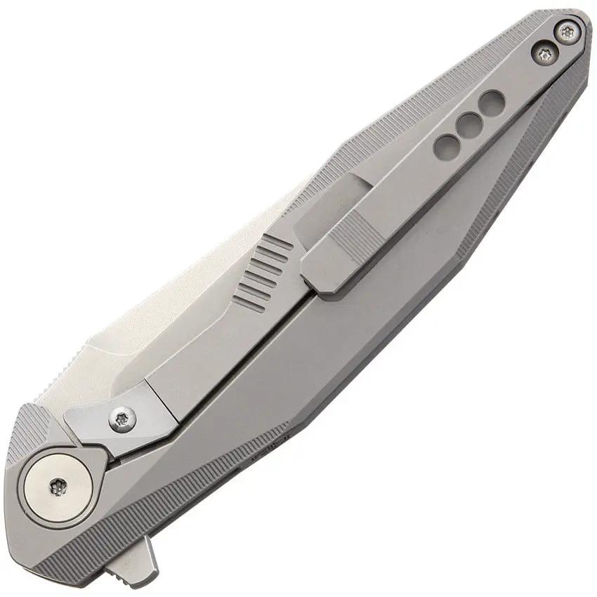 Rike Knife Framelock RK1508SP M390 - Satin Drop Point Blade And Gray Titanium Handle by Rike Knife