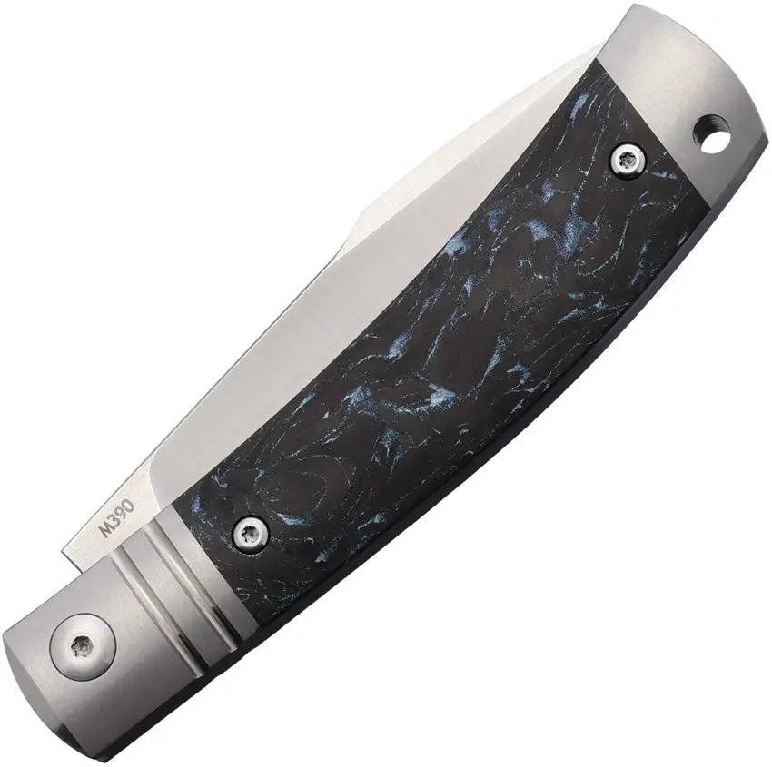 Rike Knife Slip Joint Blue Carbon Fiber RKKD01BLUCF Premium Bohler M390 Satin Blade And Durable Handle by Rike Knife