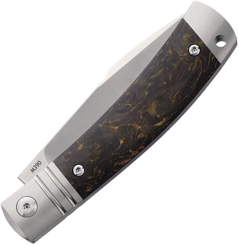 Rike Knife Slip Joint - Gold Dark Matter Carbon Fiber Handle With Satin Bohler M390 Blade by Rike Knife
