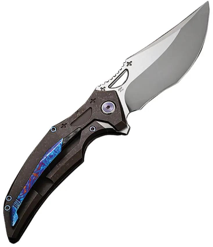Rike Knife S05 Framelock Dark Gray - Bohler M390 Satin Blade Titanium Frame Lock Extended Tang by Rike Knife