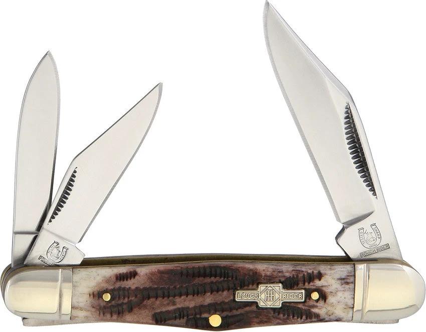 Rough Rider Whittler KB304 3.5 Inch Folding Knife Collectors Stag Bone Handle Stainless Clip Nickel Silver Bolsters by Rough Rider