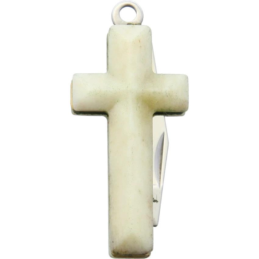 Rough Rider Cross Knife White Smooth Bone With Satin Clip Point Blade Keyring EDC For Collectors by Rough Rider