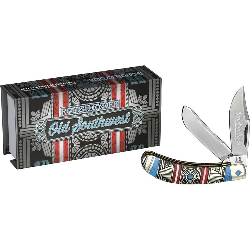 Rough Rider Old Southwest Bow Trapper Knife 4In Closed With Stainless Clip And Spey Blades Red Stone Handle Collectors by Rough Rider