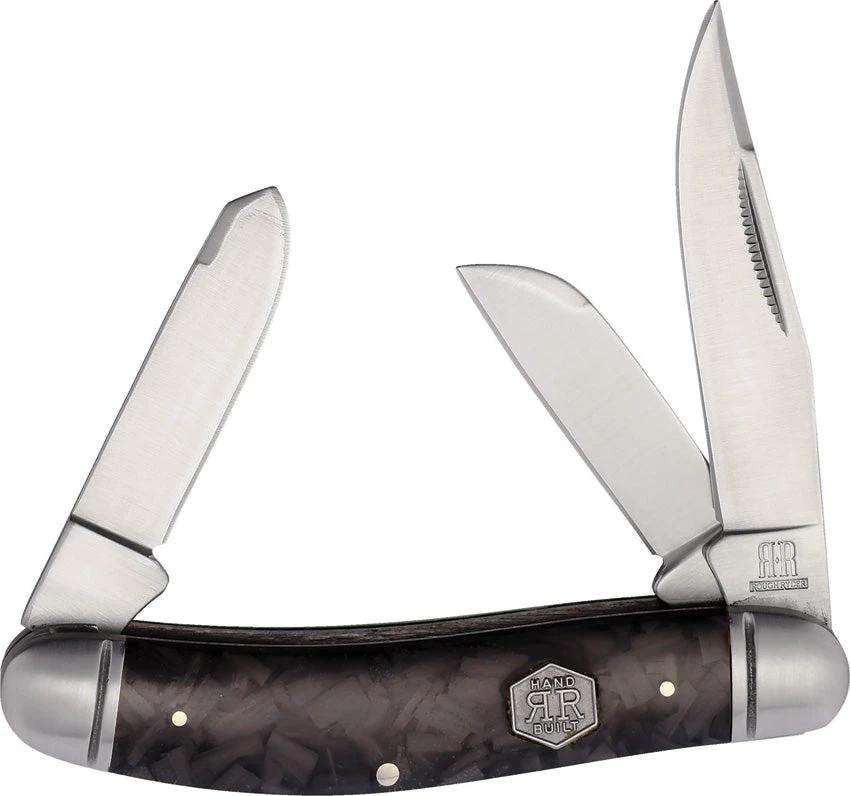 Rough Rider Midnight Ice Sowbelly Knife Triple Blade Clip Sheepsfoot Spey 3.75in Black Carbon Fiber For Collectors by Rough Rider