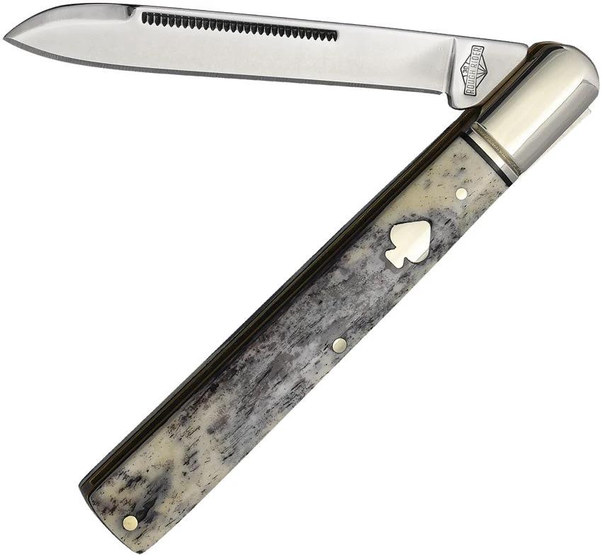 Rough Rider Black Appaloosa Doctor Knife 3.75in Stainless Spear Blade Bone Handle Boxed For Collectors by Rough Rider