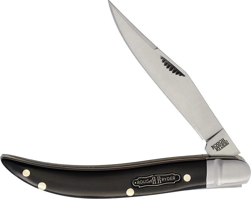 Rough Rider Bearhead Toothpick Knife 3in Satin Clip Blade Black Smooth Bone Handle For Collectors by Rough Rider