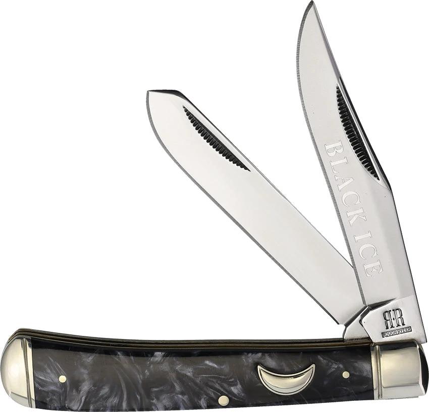 Rough Rider Black Ice Trapper Knife With Premium Mirror Finish Blades And Black Swirl Handle For Collectors And EDC by Rough Rider