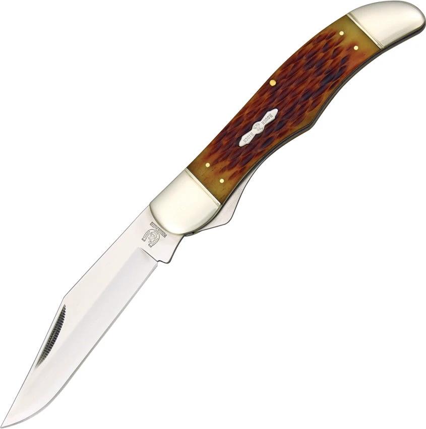 Rough Rider Folding Hunter KD06 Durable Stainless Clip Blade Amber Jigged Bone Handle For Outdoorsmen by Rough Rider