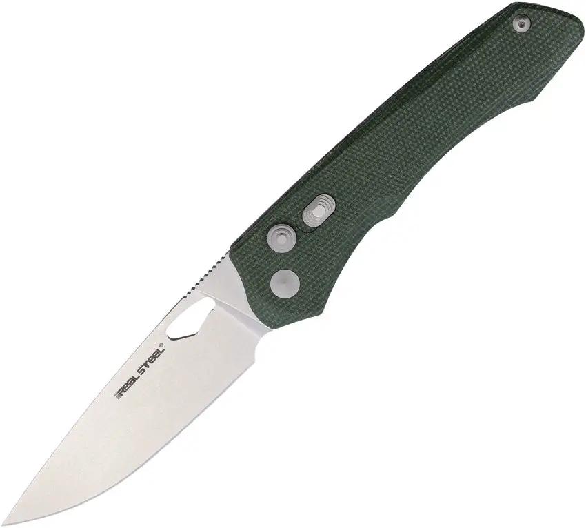 Real Steel Griffin Pro Button Lock Knife Green Canvas Micarta Handle 14C28N Stonewash Blade For EDC Enthusiasts by Real Steel