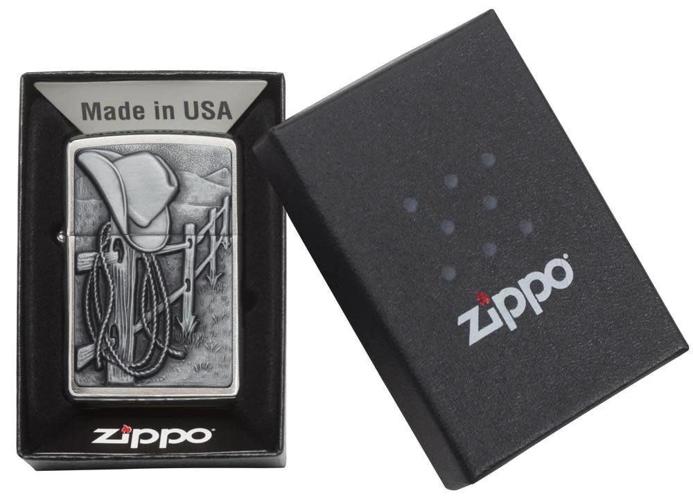 Zippo Resting Cowboy Windproof Lighter – Brushed Chrome Finish by Zippo
