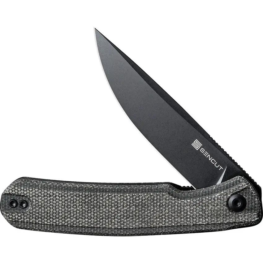 SENCUT Scitus Linerlock Green S21042-3 - D2 Tool Steel Blade With Black Stonewash Finish And Green Canvas Micarta Handle by SENCUT