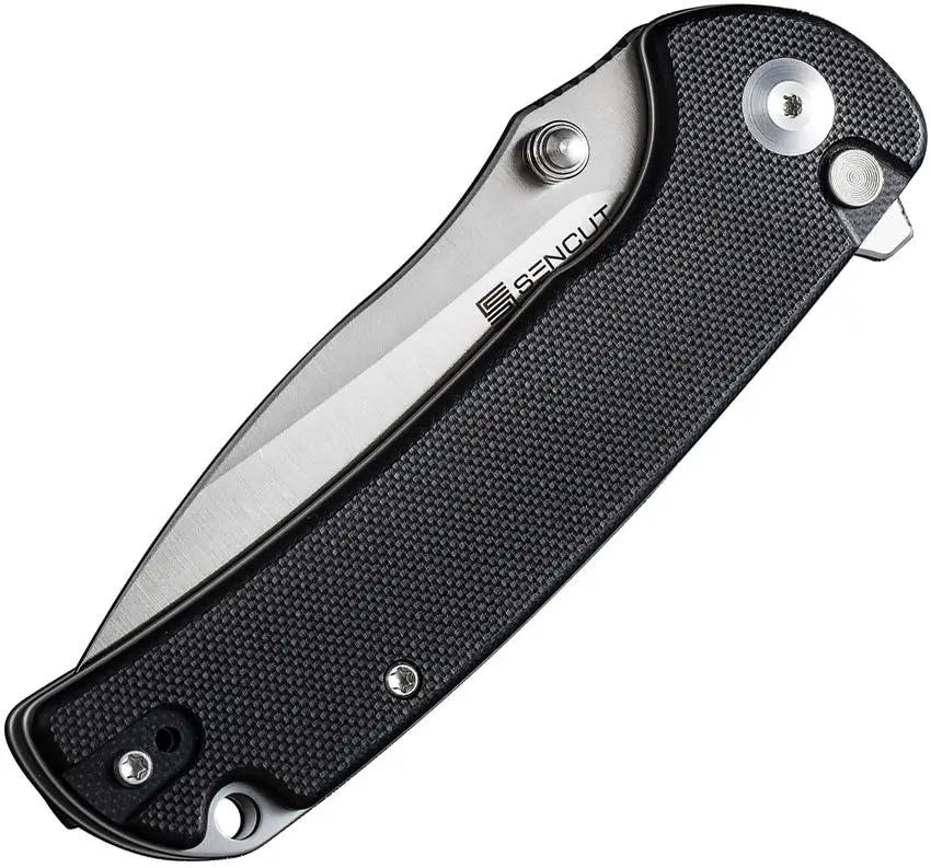 SENCUT Pulsewave Button Lock Black S230321 - Satin 9Cr18MoV Blade With Black G10 Handle And Pocket Clip by SENCUT