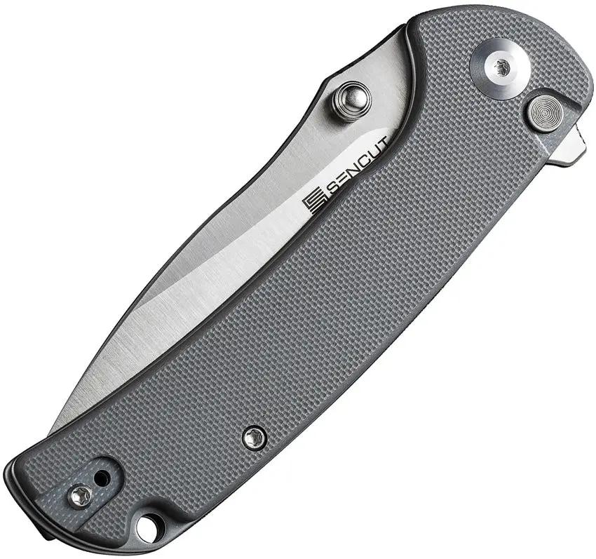 SENCUT Pulsewave Button Lock Gray S230322 - Satin 9Cr18MoV Blade With G10 Handle And Pocket Clip by SENCUT