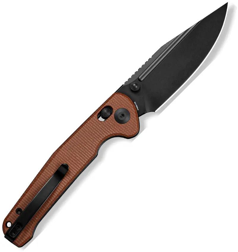SENCUT Glenspar Crossbar Lock Brn - 9Cr18MoV Stainless Clip Point Blade, Brown Micarta Handle, Thumb Stud, Pocket Clip by SENCUT