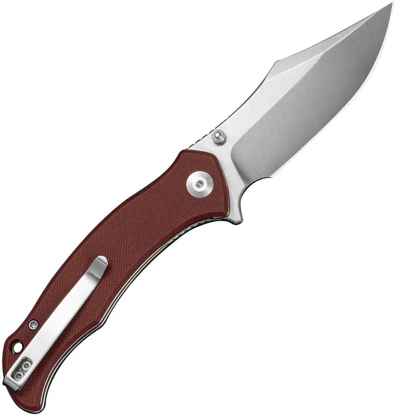 SENCUT Tauron Linerlock Burgundy - Satin D2 Tool Steel Clip Point Blade, Burgundy G10 Handle, 4.5 Inch Closed by SENCUT