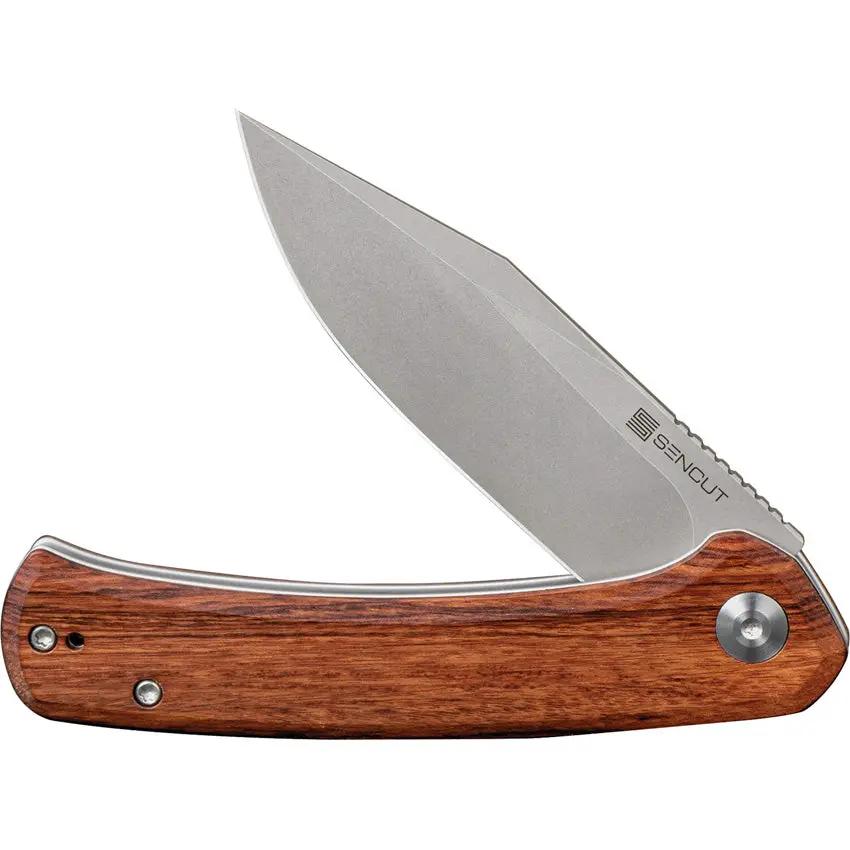 SENCUT Snap Linerlock Cuibourtia SA05D-V1 - 9Cr18MoV Clip Point Knife With Stonewashed Blade And Wood Handle by SENCUT