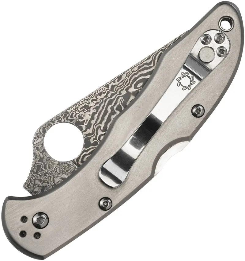 Spyderco Delica 4 Damascus Lockback Knife - Titanium Handle for Everyday Carry Enthusiasts by Spyderco