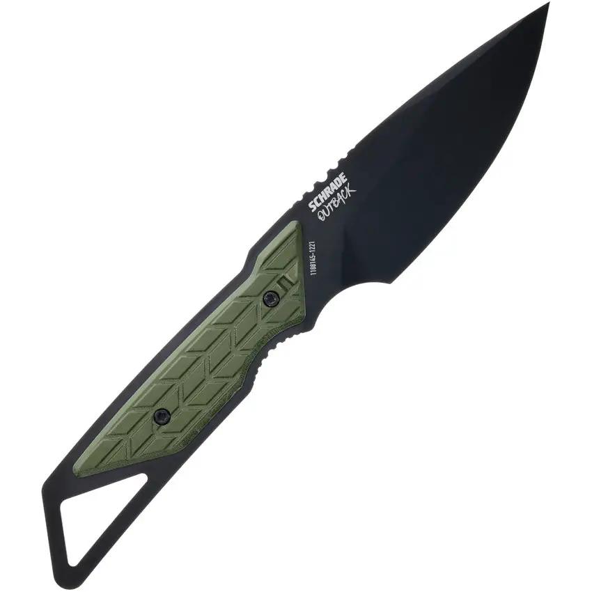 Schrade Outback Fixed Blade Knife - 9 Inch AUS 8 Steel With Green Rubber Handle And Extended Tang For Rugged Outdoorsmen by Schrade
