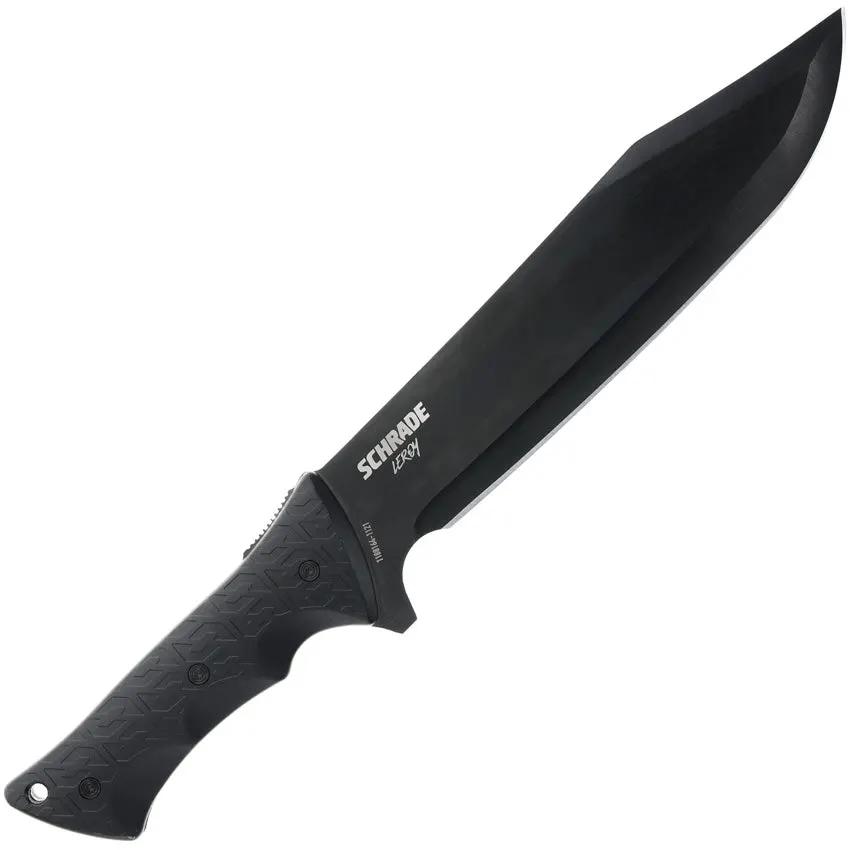 Schrade Leroy Fixed Blade Knife - 10 Inch AUS 8 Black Oxide Clip Point Full Tang Rugged Survival Knife by Schrade
