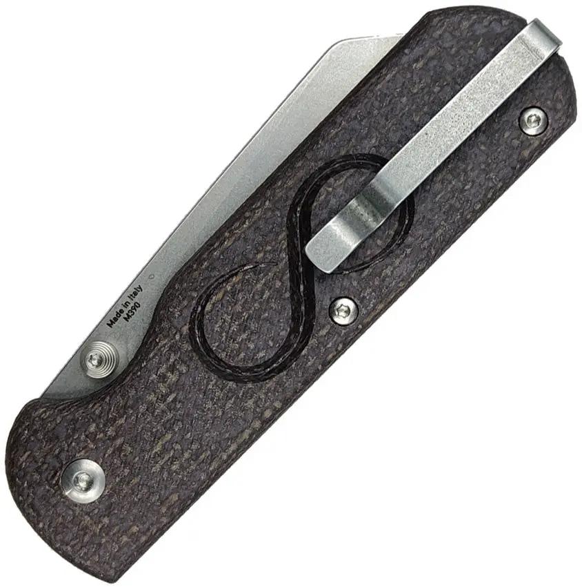 Straight Line Rox Button Lock Burlap RX-BB - Bohler M390 Reverse Tanto Blade With Burlap Micarta Handle Pocket Clip by Straight Line