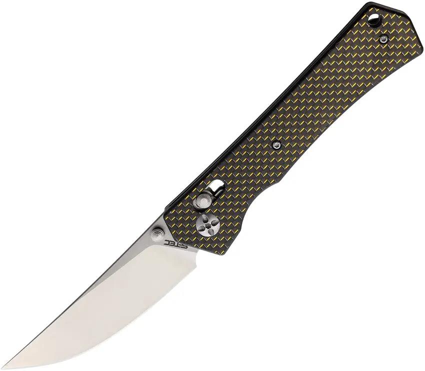 S-TEC Axis Lock Folding Knife TS024 Carbon Fiber Gold Handle For EDC Enthusiasts, 4.5in Closed, 3.5in Satin D2 Blade by S-TEC