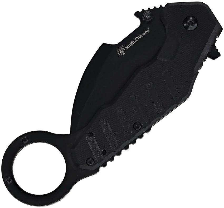 Smith and Wesson Extreme Ops Linerlock Assisted Opening Karambit Knife 4.5 Inch Closed Black TiNi 8Cr13MoV For EDC by Smith & Wesson