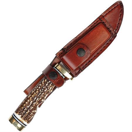 Schrade 1100086 Uncle Henry Fixed Blade Knife – Stag Bone Handle with Leather Sheath