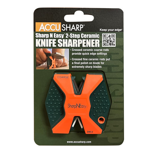 SharpNEasy Blaze Orange 2 Step Knife Sharpener Model 336C Compact Go Anywhere Tool by AccuSharp
