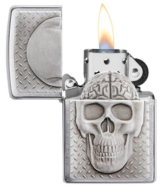 Zippo Skull with Brain Surprise Brushed Chrome Lighter by Zippo