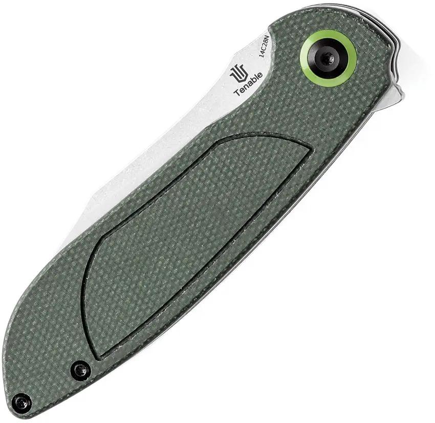 Tenable Knives Prometheus Linerlock T1040A2 DOCK Design - 14C28N Sandvik Drop Point Blade Green Canvas Micarta Handle by Tenable Knives
