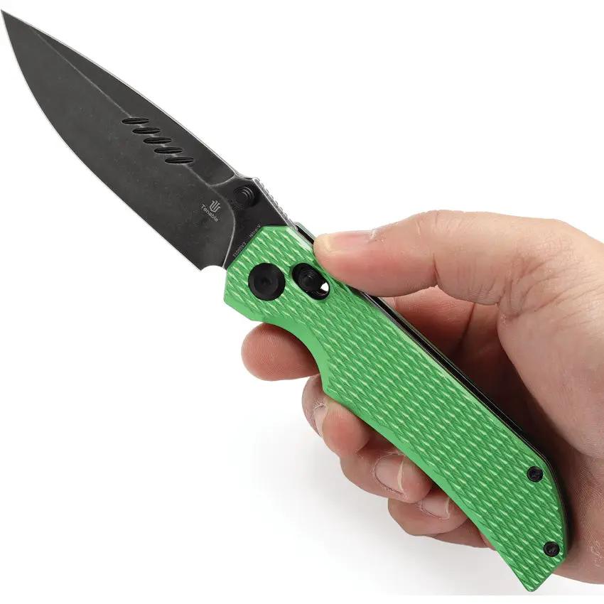 Tenable Knives Eaglestrike Crossbar Lock - Green Checkered Aluminum Handle with Nitro V Blade by Tenable Knives