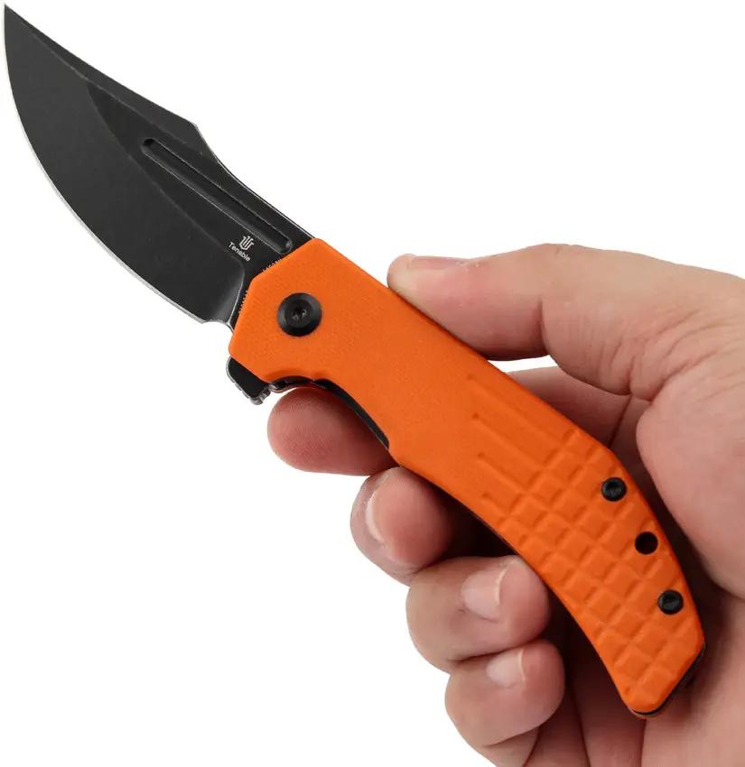 Tenable Knives Orion Linerlock Orange Frag Pattern G10 - Durable Clip Point Blade with Extended Tang and Lanyard Hole by Tenable Knives