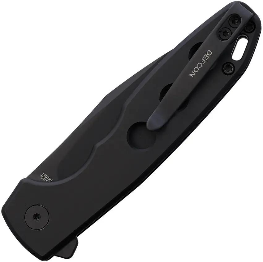 Defcon Ghost Button Lock Knife Black TD016BK - Compact EDC, Black Aluminum Handle, Extended Tang by Defcon