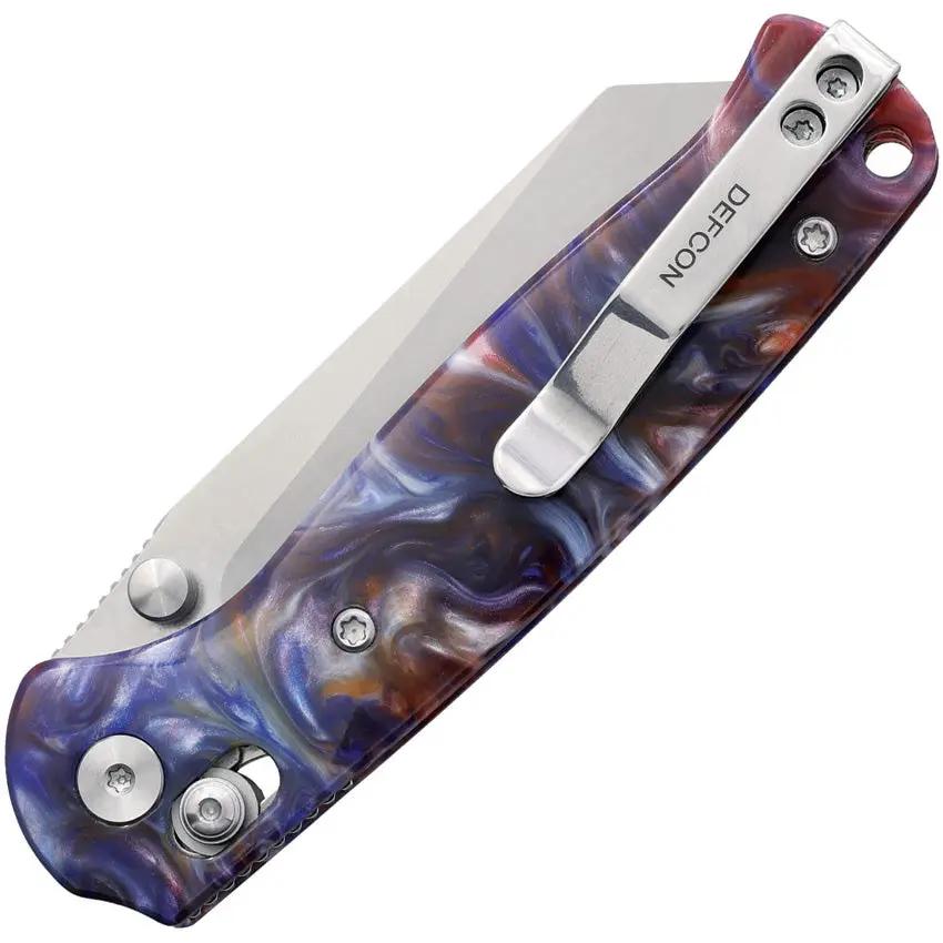 Defcon Artifact Axis Lock Knife - Blue Red Resin Handle With Satin 14C28N Sheepsfoot Blade by Defcon