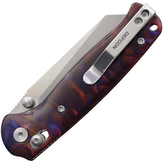 Defcon Artifact Axis Lock - Pink Blue Resin Handle, Satin 14C28N Stainless Blade by Defcon
