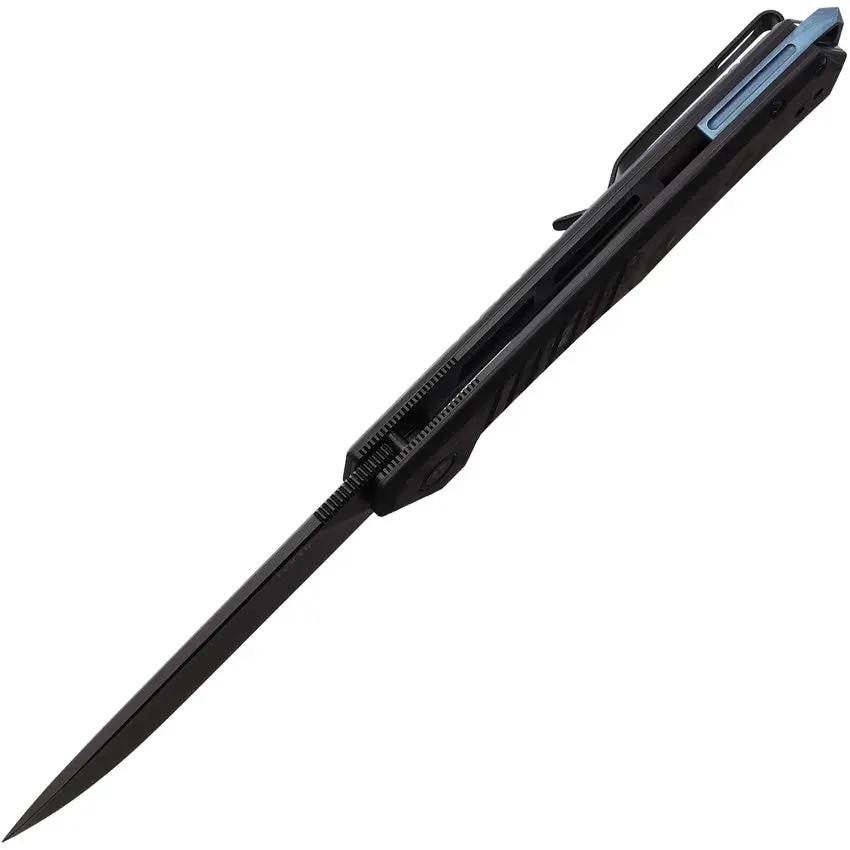Tekto Knives F1 Alpha Linerlock CF Blue - D2 Black Titanium-Coated Blade, Carbon Fiber Handle, Glass Breaker by Tekto Knives