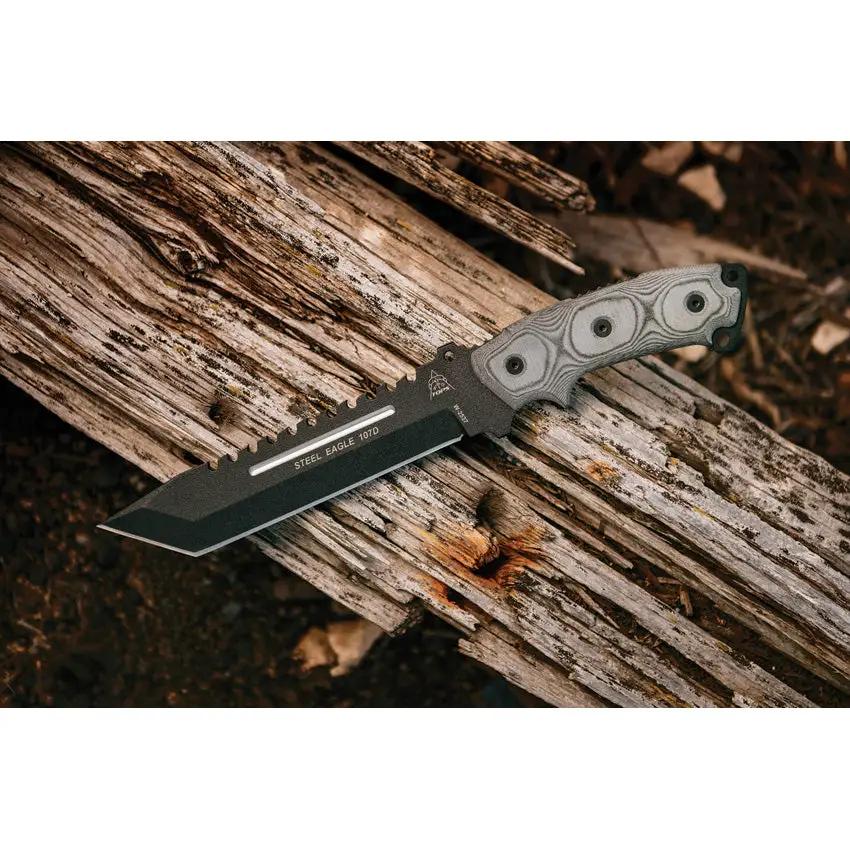 TOPS Steel Eagle SE107D Tactical Knife Sawback 1095 Blade Full Tang Micarta Handle for Outdoorsmen by Black Country Outdoor