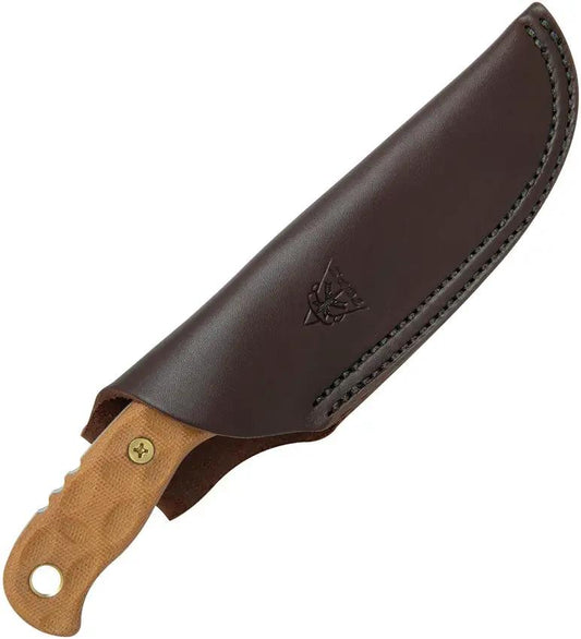 TOPS Tex Creek 69 Knife Tan Blade And Handle With Drop Point 1095 Steel Micarta Leather Sheath For Outdoorsmen by Black Country Outdoor