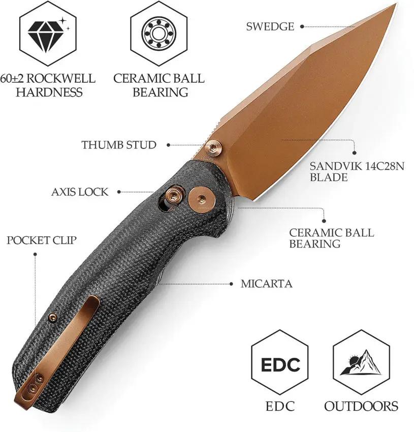 Trivisa Hornet Crossbar Lock Black JM01-BM-14 - EDC Folding Pocket Knife With 3.34in 14C28N Blade by TRIVISA