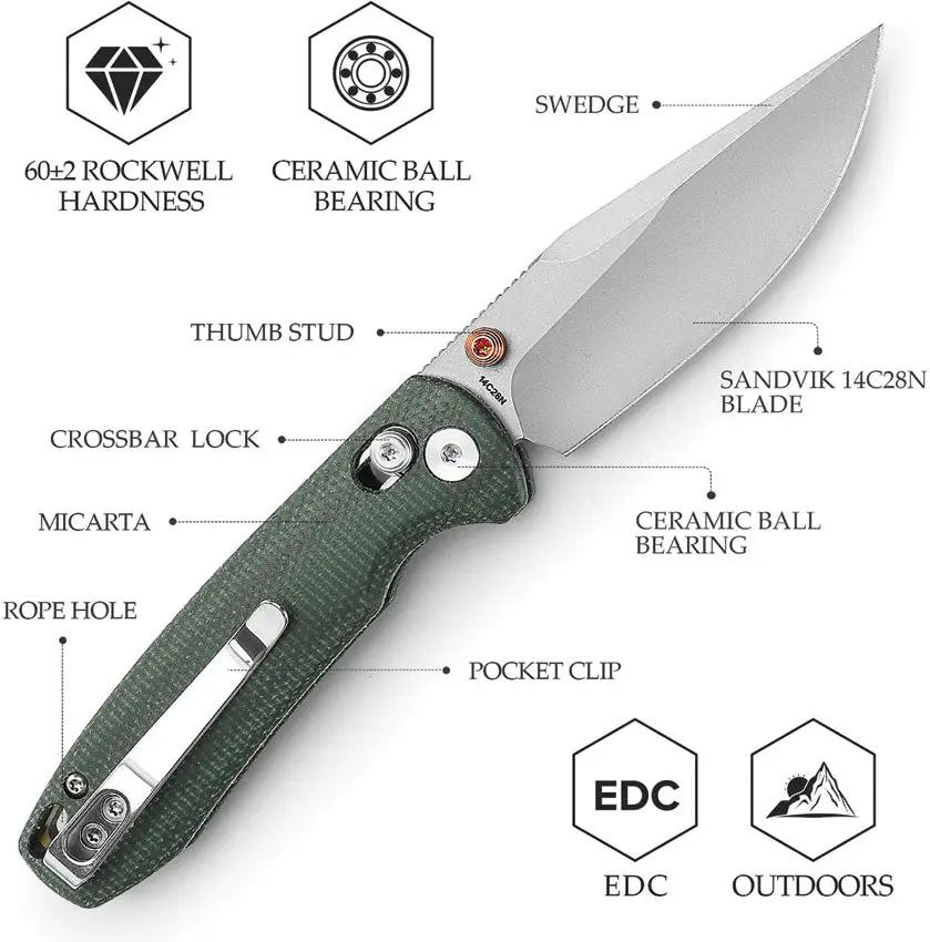 Trivisa Butterfly Crossbar Lock Green Micarta Handle JM06-GM-14 - Premium EDC Folding Knife by TRIVISA