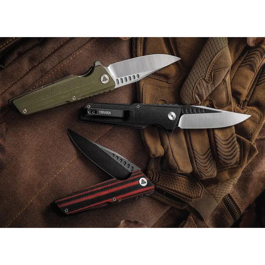 TRIVISA Orion Linerlock Green - D2 Tool Steel Blade, G10 Handle, Extended Tang, Pocket Clip by TRIVISA