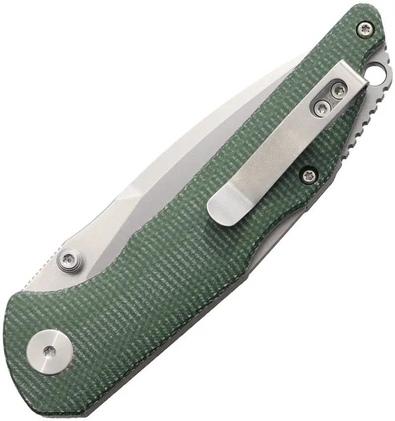 Trivisa Arae-03 Lockback Green TY27-GM-14 - 14C28N Sandvik Drop Point Blade Green Canvas Micarta Handle Pocket Clip by TRIVISA