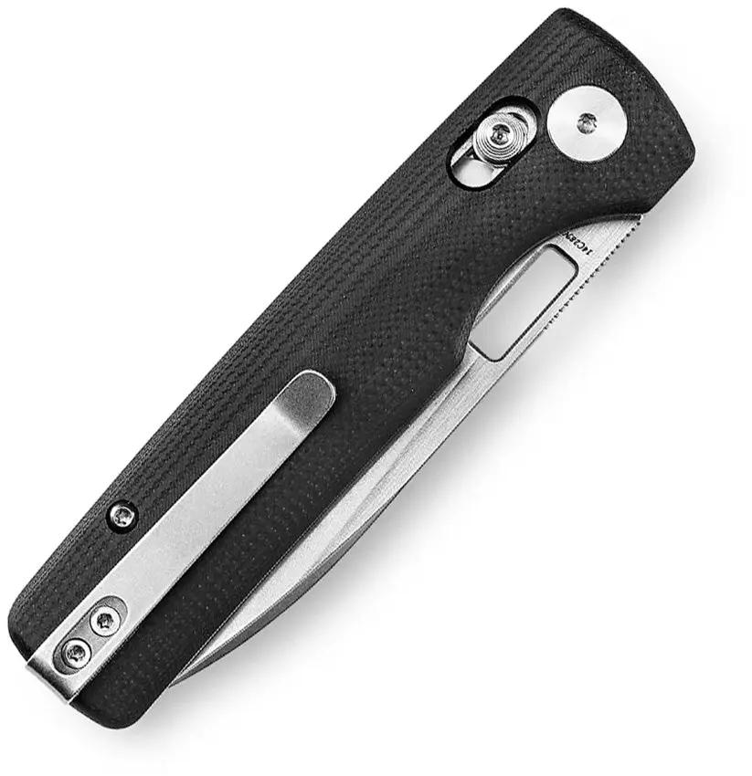 Trivisa Sabretooth Crossbar Lock Knife - Stonewashed 14C28N Sandvik Blade Black Canvas Micarta Handle by TRIVISA