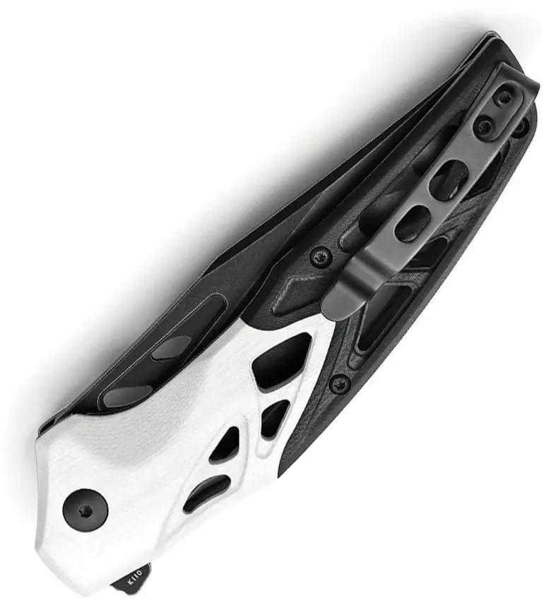 Trivisa Leo 03 Linerlock Knife - Bohler K110 Drop Point Blade With Black White G10 Handle by TRIVISA