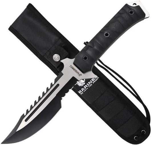 USMC Fixed Blade M-FIX3006BK - Sawback Black Finish With Full Tang And G10 Handle by USMC